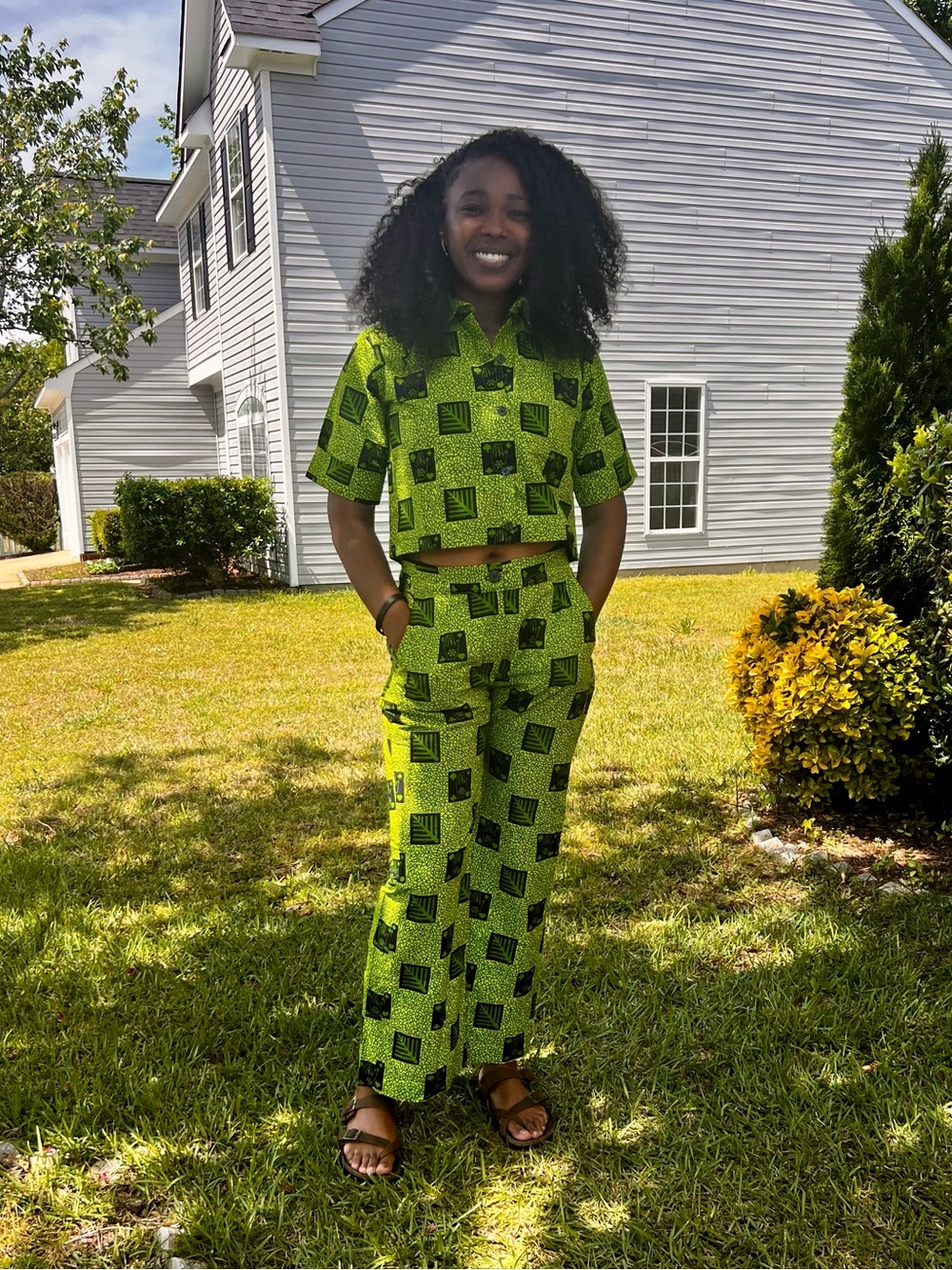 African Print Green Patterned Wide-Leg Pants by AFRO AMERICAN OUTFITS